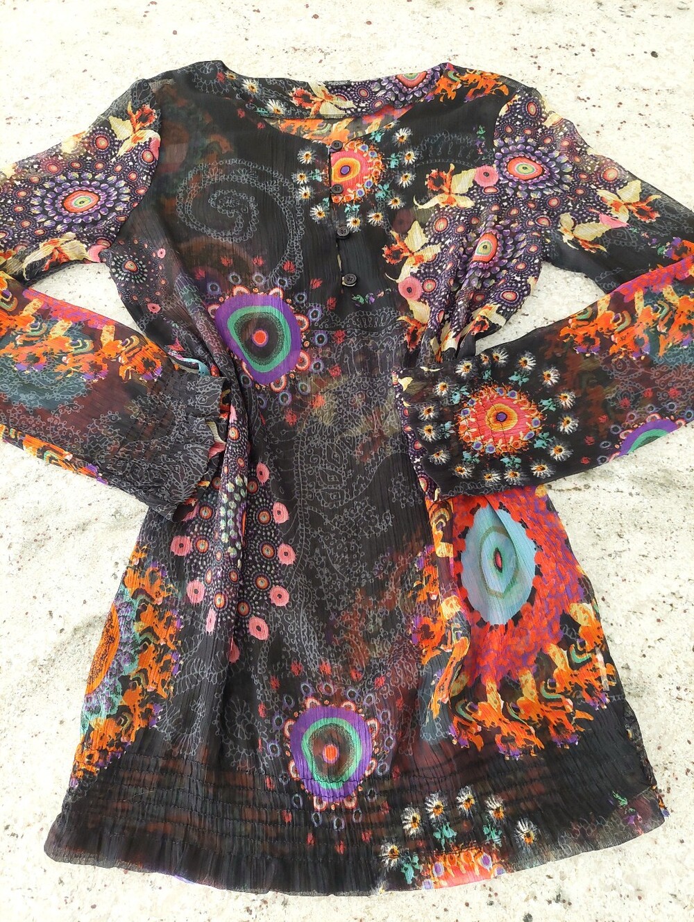 Desigual Semi-Sheer Mandala Print Chiffon Tunic Blouse Size M/L - Picture 13 of 13